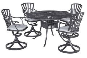 Grenada Charcoal 48" 5 Piece Outdoor Dining Set w/Swivel Chairs
