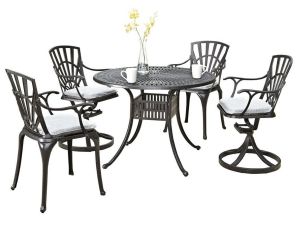 Grenada Charcoal 42" Round 5 Piece Outdoor Dining Set - 2 Arm Chairs & 2 Swivel Chairs with cushions
