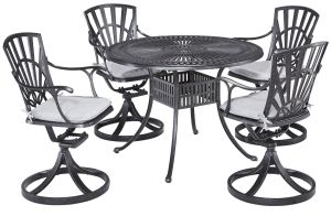 Grenada Charcoal 42" Round 5 Piece Outdoor Dining Set with Swivel Chairs & Cushions
