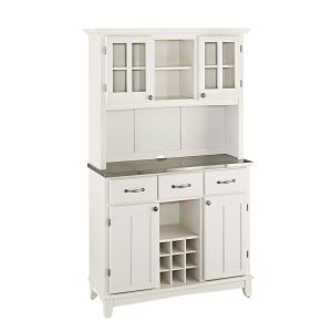 Hampton White Buffet w/Stainless Steel Top & Hutch