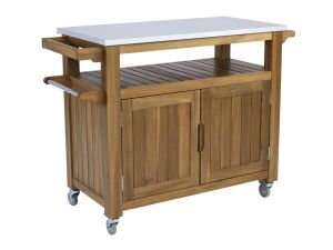 Maho Brown Indoor/Outdoor Kitchen Cart w/Steel Top on Casters