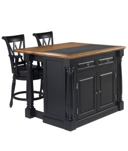 Monarch Black Kitchen Island with Brown & Black Top