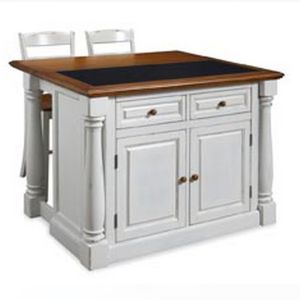 Monarch 3 Piece Off-White Kitchen Island Set with Brown & Black Top