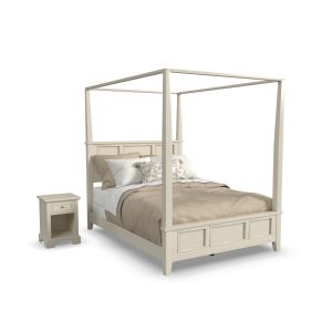 Naples Off-White Queen Canopy Bed and Nightstand