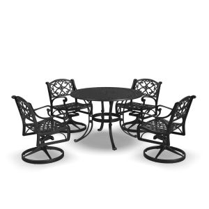 Sanibel Black 42" Round 5 Piece Outdoor Dining Set with Swivel Arm Chairs
