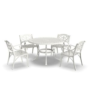 Sanibel White 48" Round 5 Piece Outdoor Dining Set
