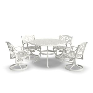 Sanibel White 48" Round 5 Piece Outdoor Dining Set with Swivel Chairs