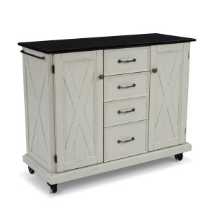 Seaside Lodge Off-White Kitchen Cart with Black Granite Top
