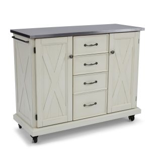 Seaside Lodge Off-White Kitchen Cart with Steel Top