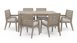 Sustain Gray Outdoor Dining Table and Six Arm Chairs