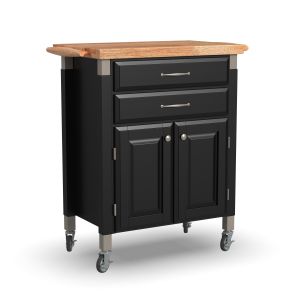 Dolly Madison Small Black Kitchen Cart w/Wood Top