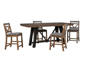 Loft Brown Counter Height Dining Table w/4 Upholstered Counter Stools