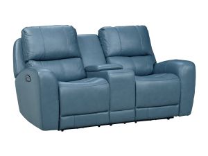 Bel Air Persian Blue Leather Power Reclining Loveseat w/Console