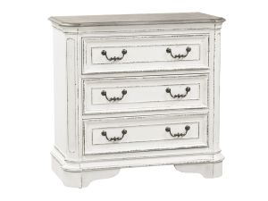 Magnolia Manor Antique White 3 Drawer Bedside Chest w/ Charging Station