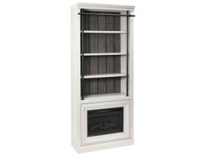 Toulouse 94" Rustic White Bookcase With Fireplace