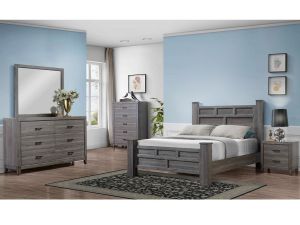 1631 Grey 4 Piece Bedroom Set w/Bed, Nightstand, Dresser & Mirror