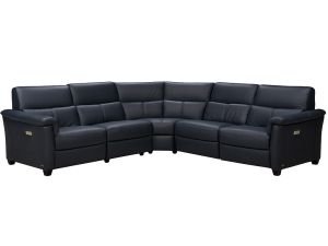 Astuzia Navy Leather 5 Piece Power Reclining Sectional w/Power Lumbar & Headrests