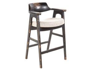 Wagner Distressed Black/Anew Grey Cushioned Bar Height Stool