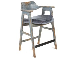 Wagner Distressed Blue/Vintage Pewter Cushioned Counter Height Stool