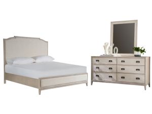 Coalesce Rolling Fog 3 Piece Bedroom Set w/Upholstered Panel Bed, Dresser & Mirror