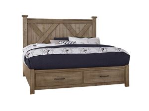 Cool Rustic Stone Grey X Bed w/ Footboard Storage