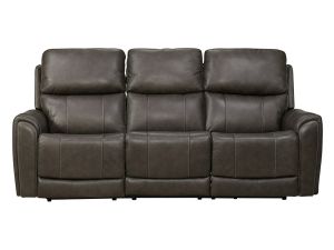 Rainier Steel Leather Zero Gravity Power Reclining Sofa w/Power Lumbar & Headrests