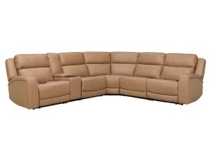 6137C Aline Toast Leather 6 Piece Dual Power Reclining Sectional