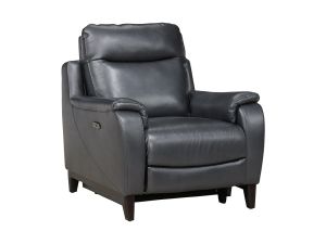 Chesapeake Blue Leather Power Recliner w/Power Headrest