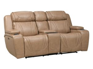 Jet Set York Sand Leather Power Reclining Console Loveseat