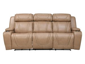 Jet Set York Sand Leather Power Reclining Sofa w/Power Drop Down Table