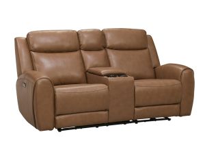 Relax Avenue Impression Caramel Leather Dual Power Reclining Console Loveseat