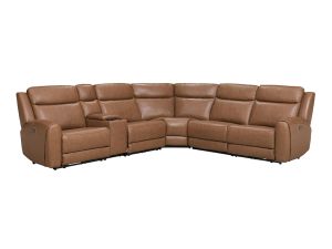 Relax Ave Impression Caramel Leather 6 Piece Power Reclining Sectional