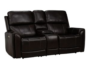 Rainier Walnut Leather Zero Gravity Triple Power Reclining Console Loveseat