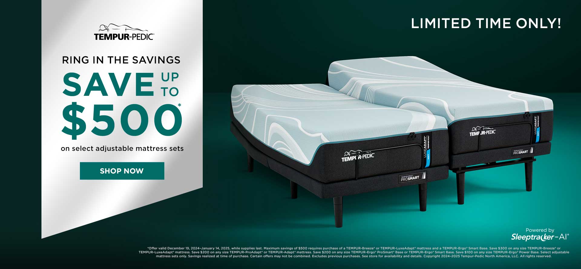 Save up to $500 on select Tempur-Pedic adjustable mattress sets at Woodstock Furnture & Mattress Outlet!